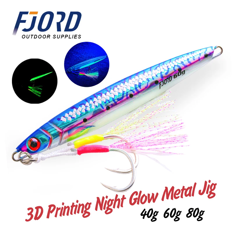 FJORD-plantilla de Metal con impresión 3D, plantilla Vertical con brillo nocturno, 40g, 60g, 80g, láser, brillo fuerte, punto UV de seda, anzuelo de Lucio, suministro de señuelo de pesca - imagen 2