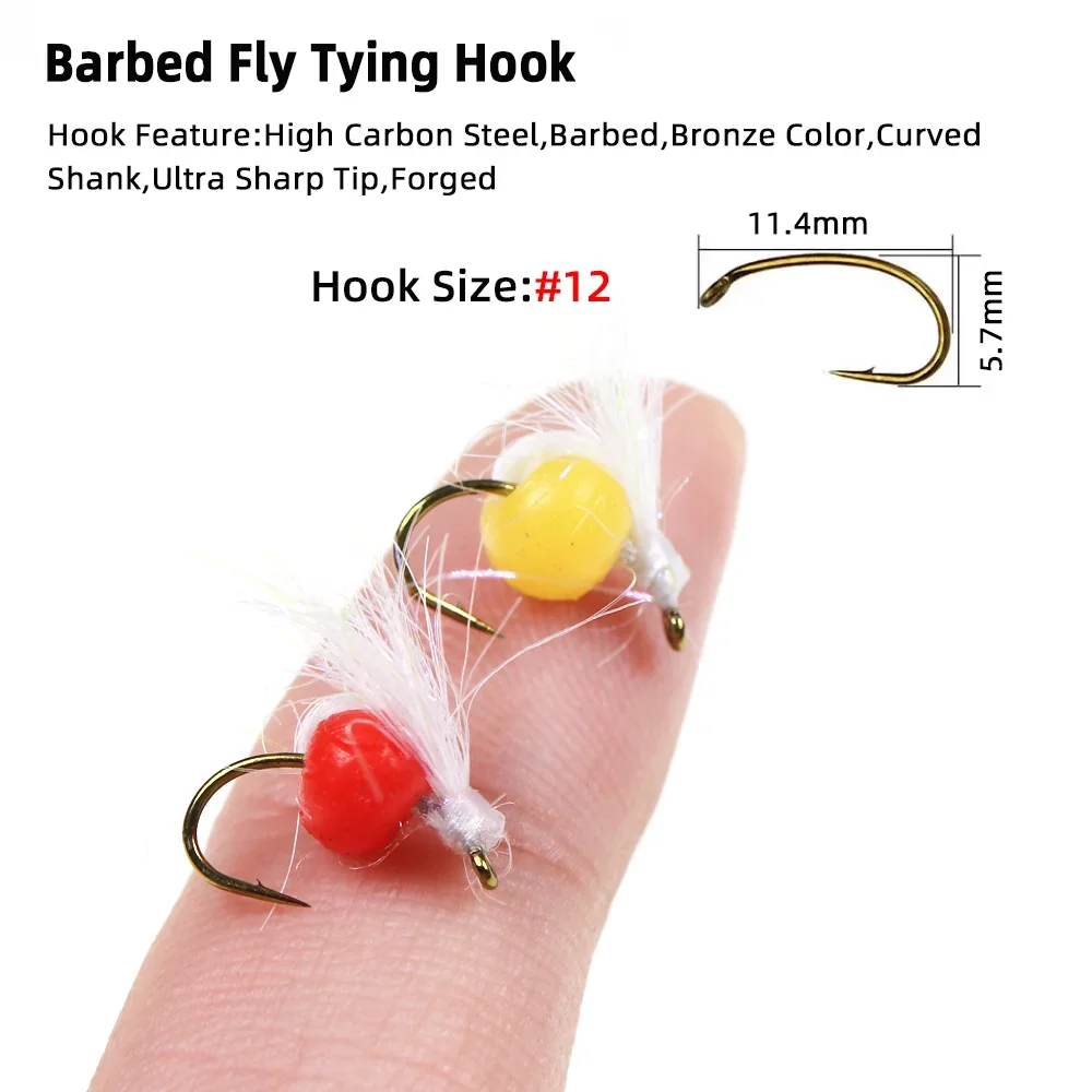 Wifreo 10 piezas # 12 huevos de ordeño suaves, mosca Artificial Glo Bug, salmón, huevos de pescado, hundimiento rápido, mosca húmeda, trucha, cabeza de acero, cebos de señuelo de pesca - imagen 4