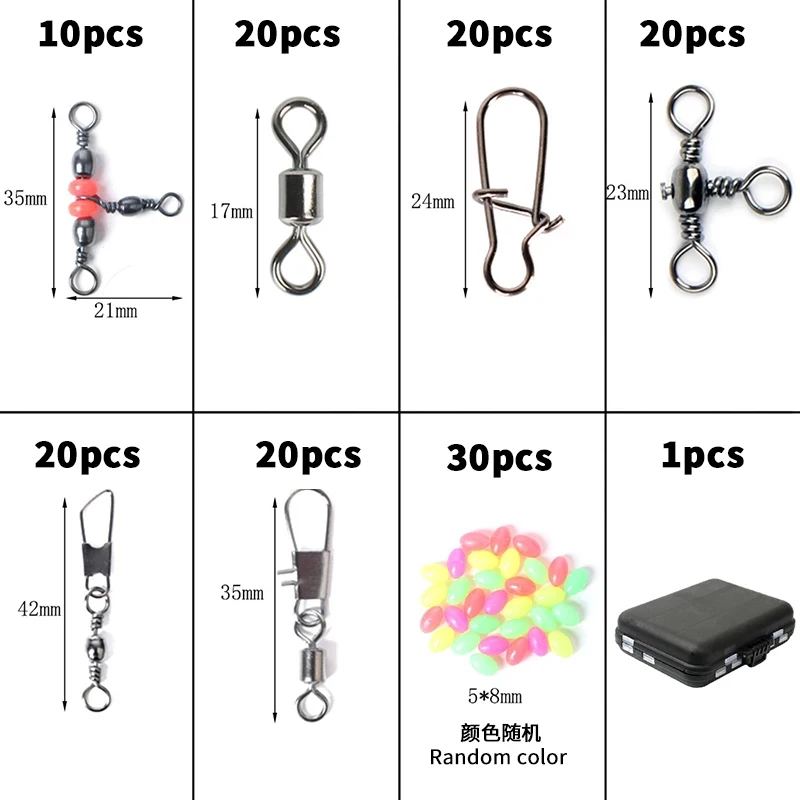 Equipo de pesca PD, accesorio de pesca Lua en caja de 140 piezas, conector giratorio de ocho anillos, conjunto iso - imagen 5