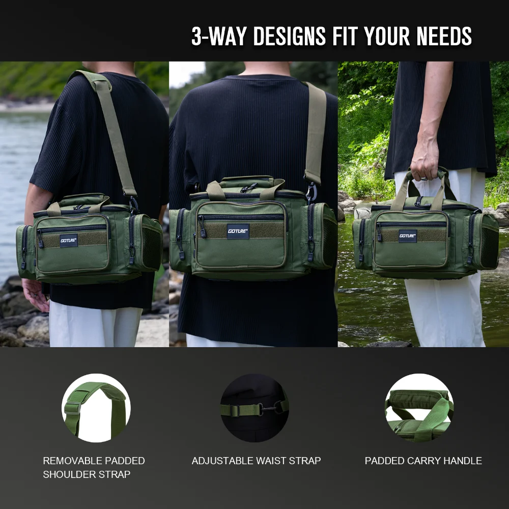 Goture-bolsas de pesca tipo bandolera para hombre, tela Oxford 600D, almacenamiento duradero de alta capacidad, bolsas de equipo de pesca para exteriores - imagen 5