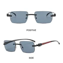 Gafas de sol decoradas con cabeza de leopardo sin montura, protección UV degradada, gafas de sol rectangulares, lentes transparentes para mujer