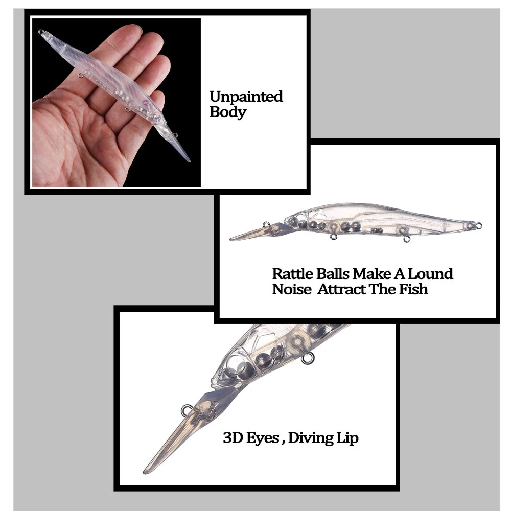 Chan'sHuang, 10 Uds., cebo en blanco sin pintar, 14cm, 13,4g, sonajero de agua profunda, pececillo, bricolaje, hecho a mano, aparejos de señuelo de pesca Artificial - imagen 4