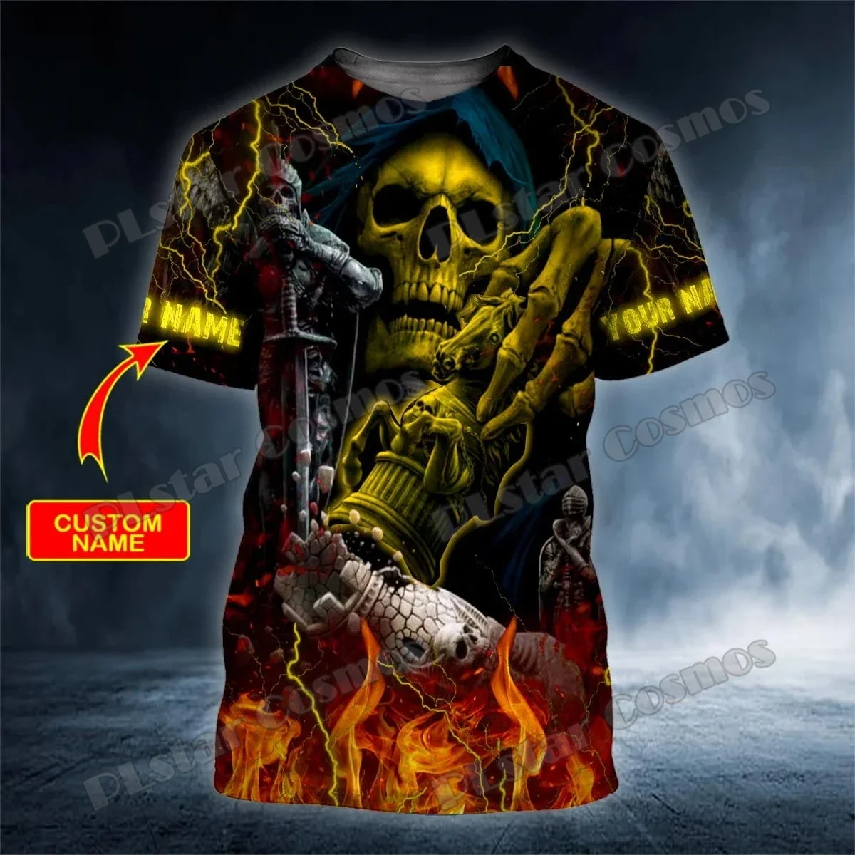 Grim Reaper Chess Death Skull nombre personalizado 3D impreso camiseta de moda para hombres verano Unisex pantalón corto Casual camiseta de manga TX313