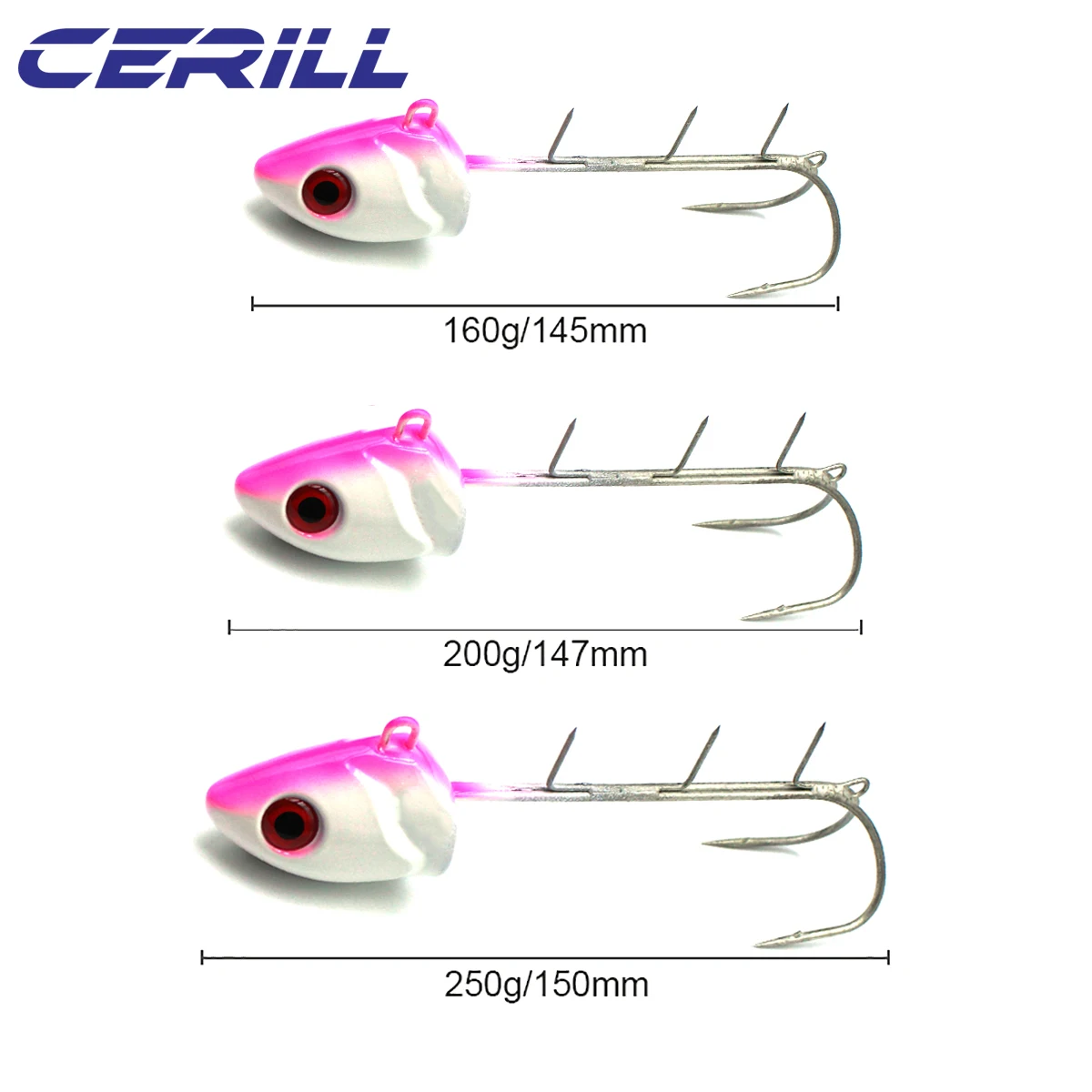 Ceril-placa de hierro fundido de peso pesado, anzuelo de sangre brillante, señuelo suave, ojos 3D, anzuelo de pargo de lubina de mar, 160g, 200g, 250g - imagen 4