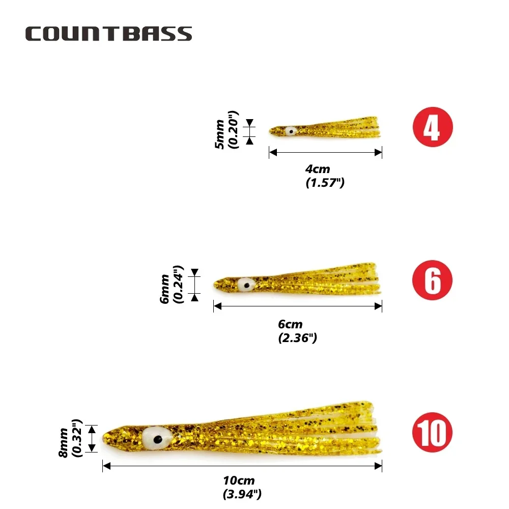 COUNTBASS 100 Uds 4cm 6cm 10cm faldas de calamar en forma de aguja, señuelo de cebos de pulpo suave, aparejos artesanales para anzuelos de asistencia de Jigging