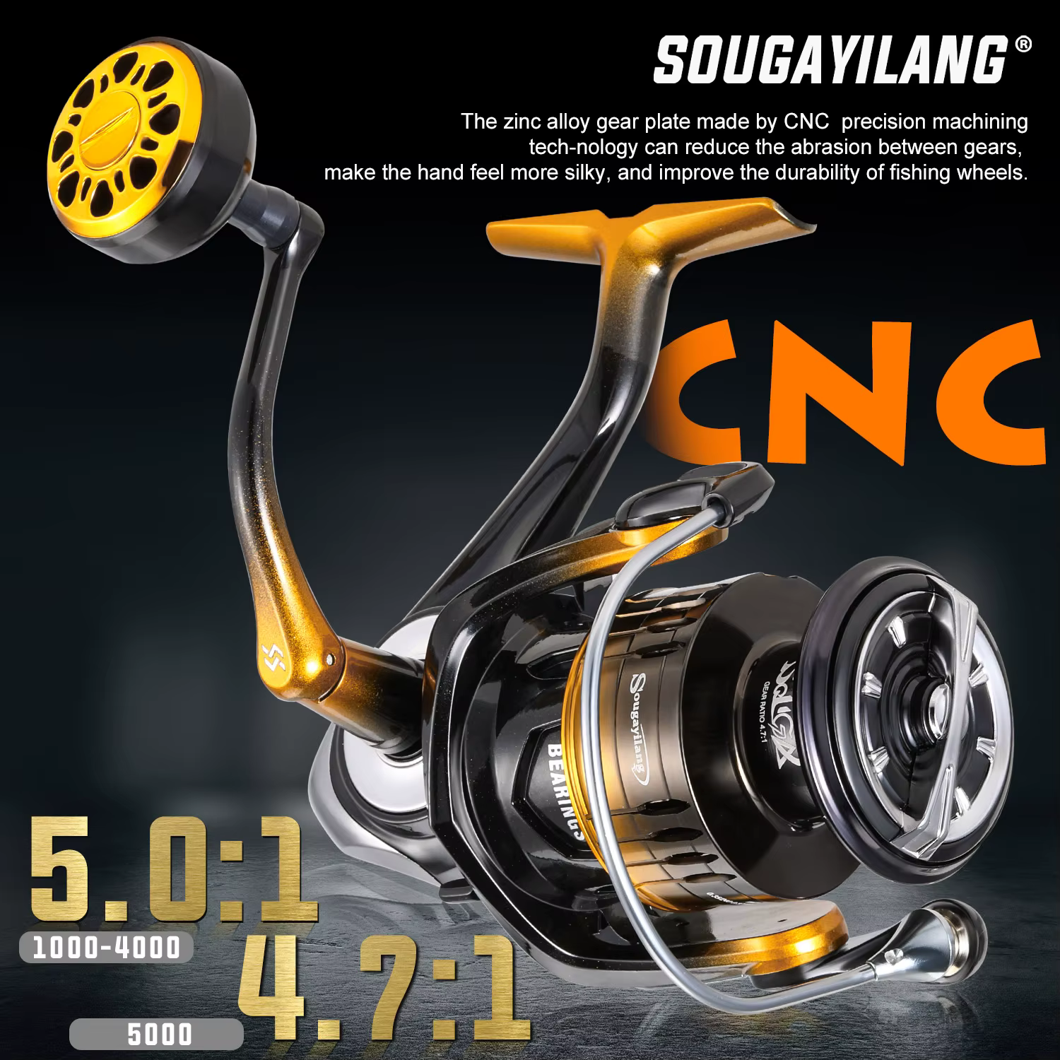 Carrete de pesca giratorio Sougayilang 1000-5000, relación de engranaje 5,0:1, arrastre máximo CNC, carrete giratorio de 10kg, trucha de lubina para pesca en agua dulce - imagen 3