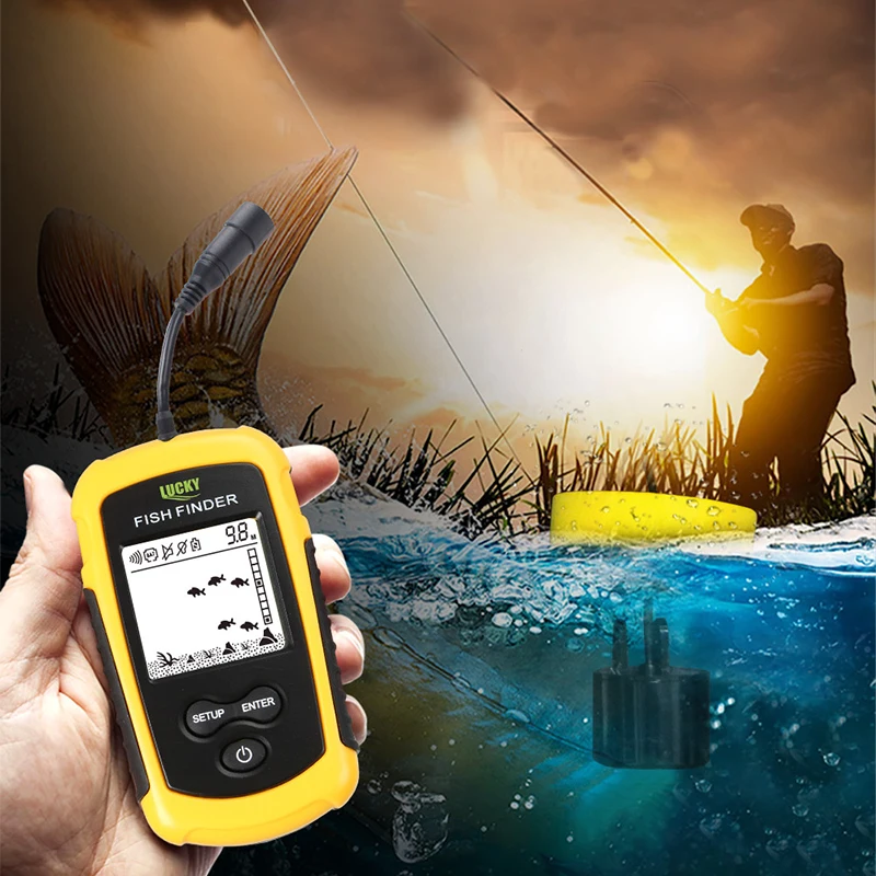 LUCKY FF1108-1 buscador de peces portátil 100m de profundidad sonda con cable alarma 2 pulgadas Anti-UV LCD pantalla monocromática Detector de pesca - imagen 4
