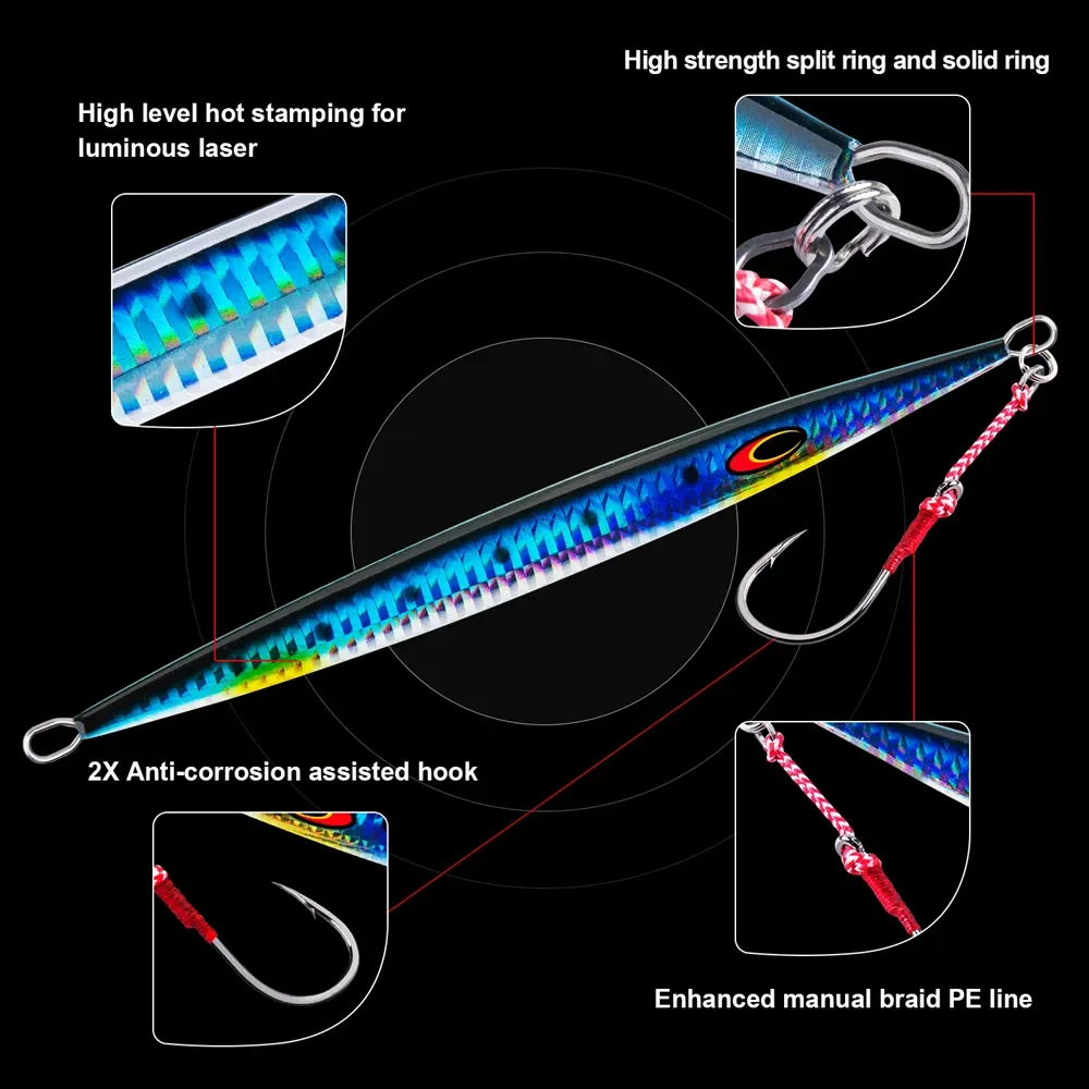 Goture-señuelo de pesca Jig, 80g, 100g, 150g, cuchara de Metal, Jigging, señuelos luminosos para pesca en agua salada, lubina y trucha - imagen 3