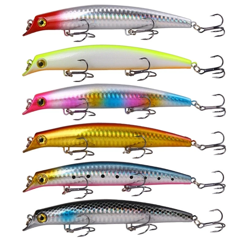 Mejor venta 12 cm 14g pez grande y largo Minnow señuelo de pesca en el mar cebo ojos 3D anzuelos fuertes señuelos para pesca en el mar aparejos de pesca - imagen 4