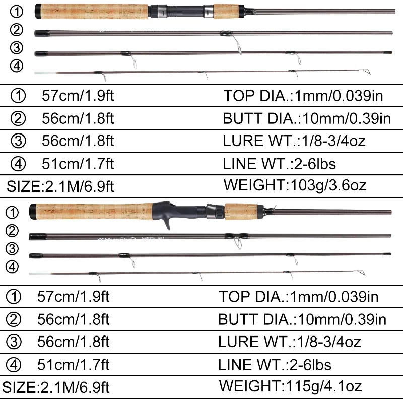 Sougayilang, cañas giratorias con mango de madera ultraligeras de 2,1 m, caña de pescar de fundición, cañas para trucha y lubina de fibra de carbono, mango de corcho - imagen 3