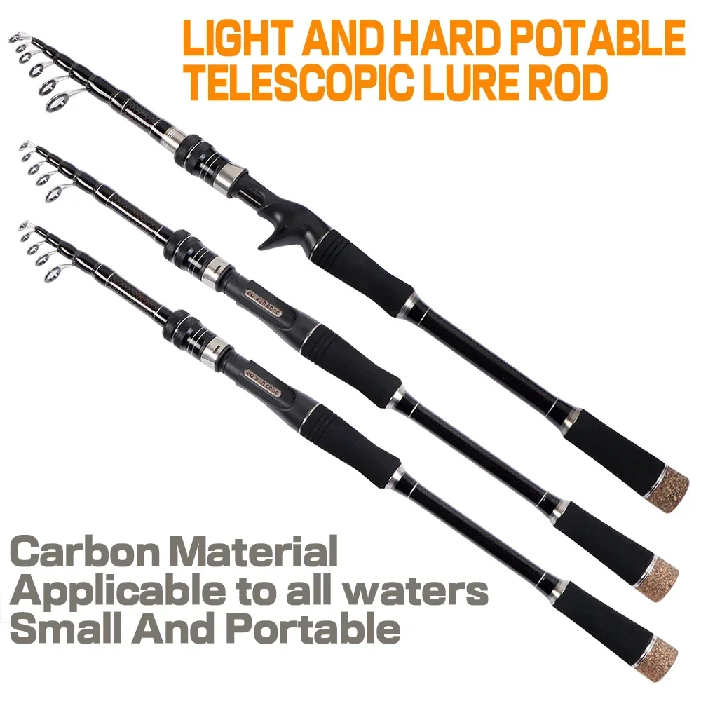 Caña de pescar telescópica de fundición larga, 1,8-3M, caña de carbono portátil ultraligera, peso de señuelo, 10g-20g MH, acción rápida con Kits de línea de PE - imagen 2