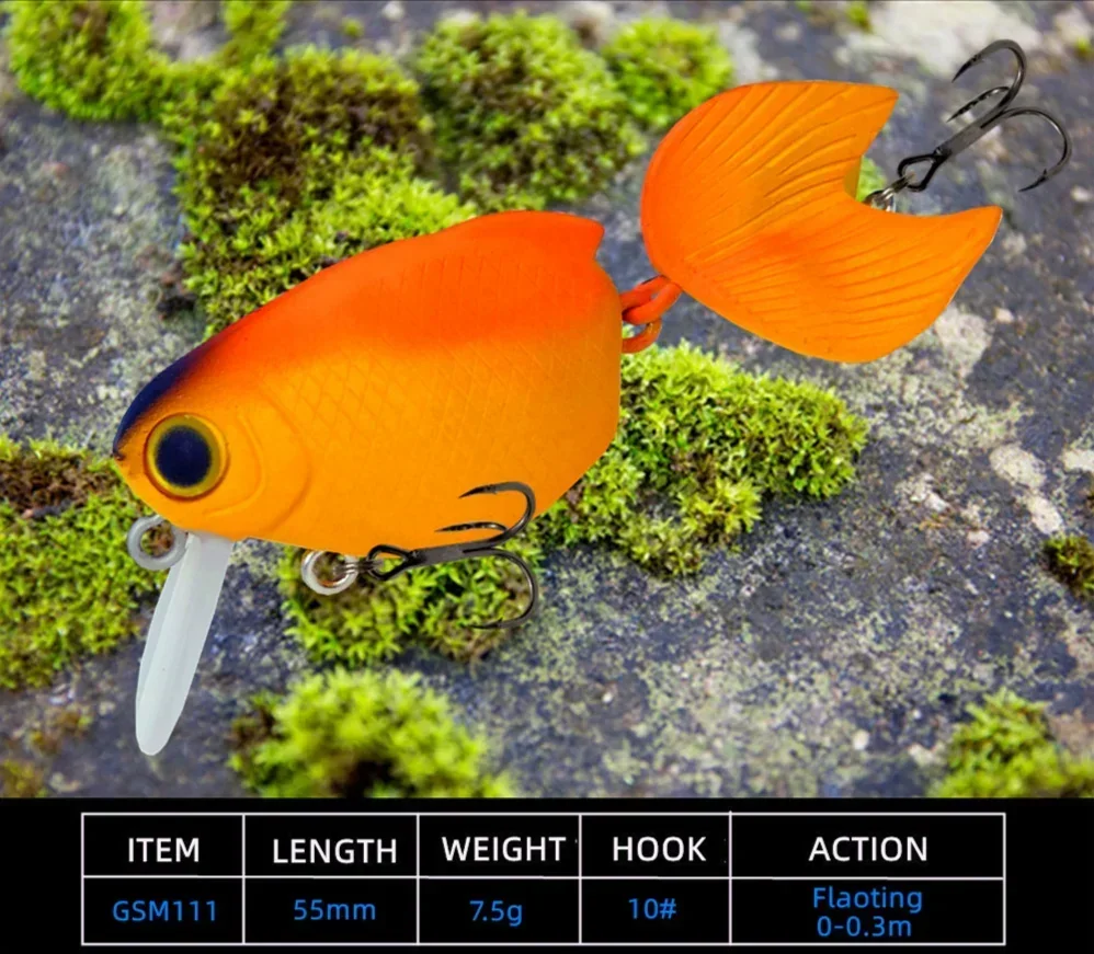 Goldfish-señuelo de pesca flotante con manivela, 55mm, 7,5g, cebo de manivela de lubina de agua dulce, cebos duros artificiales, Wobblers, señuelo de perca - imagen 2