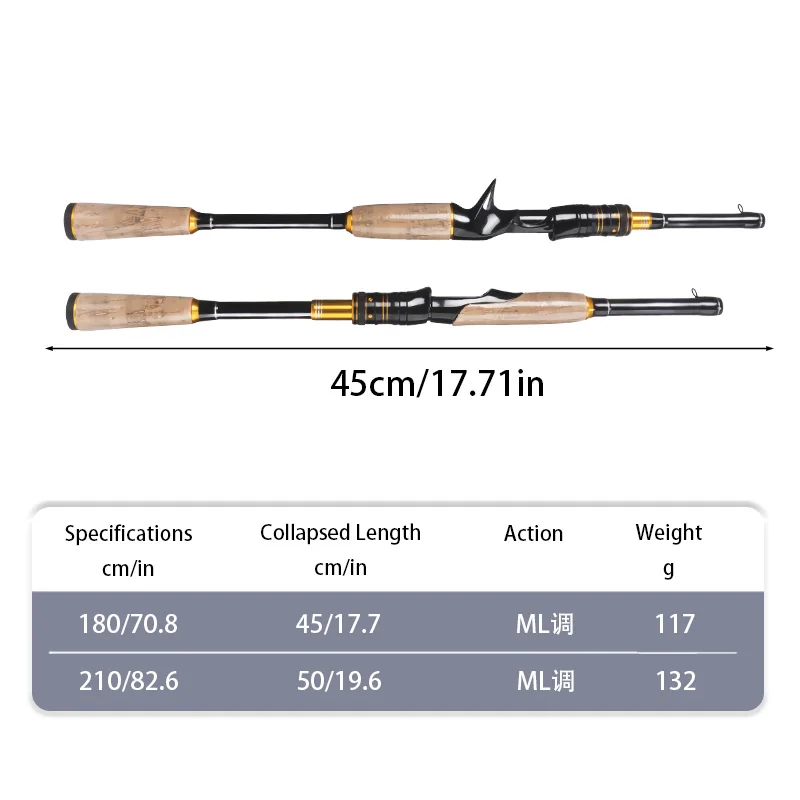 DEUKIO-caña de pescar de viaje, fundición giratoria, 1,8 m/2,1 m, 4/5 secciones, agarre de corcho, peso del señuelo, 4-25g, acción ML para pesca de carpa y lubina - imagen 2