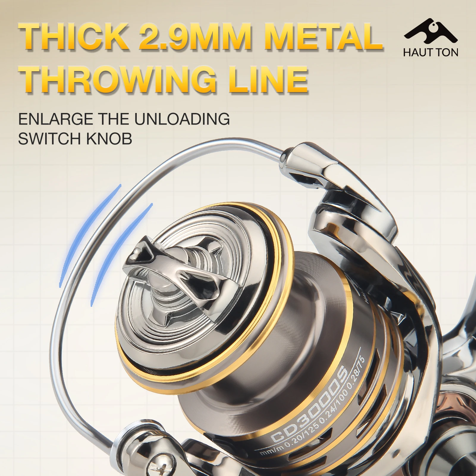 Carrete de pesca giratorio CD 5,2: 1 relación de engranaje 13,23 libras arrastre máximo Spoo de Metal plegable CNC doble brazo para agua dulce y salada - imagen 3