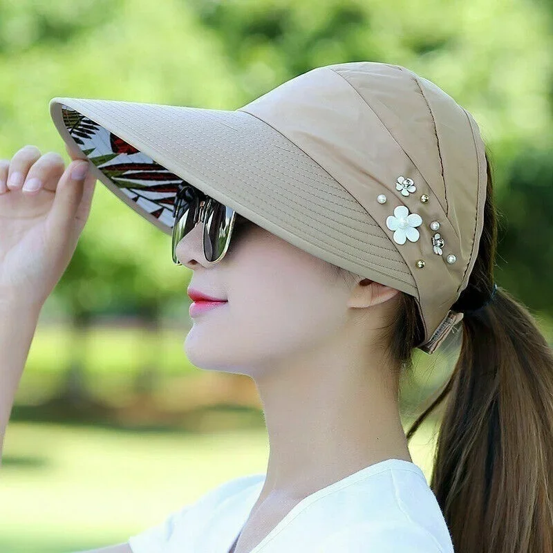 Sombrero para el sol, sombra de verano, moda para mujer, vacaciones de verano, ala ancha, plegable, Anti-UV, visera para la playa, sombreros de copa vacíos, estilo coreano