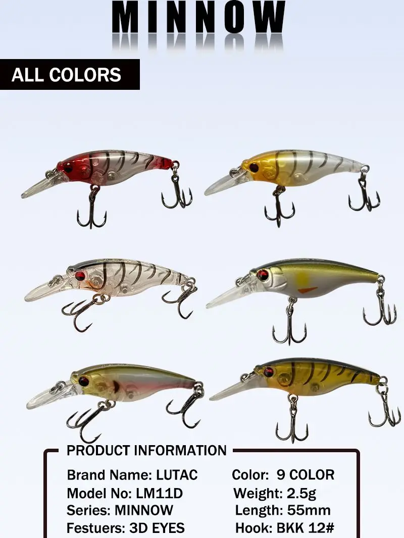 LUTAC-Señuelos de Pesca articulados, 55MM, 2,5G, señuelo de Pesca Minnow, suspensión BKK, gancho 12 #, cebo Artificial giratorio - imagen 3