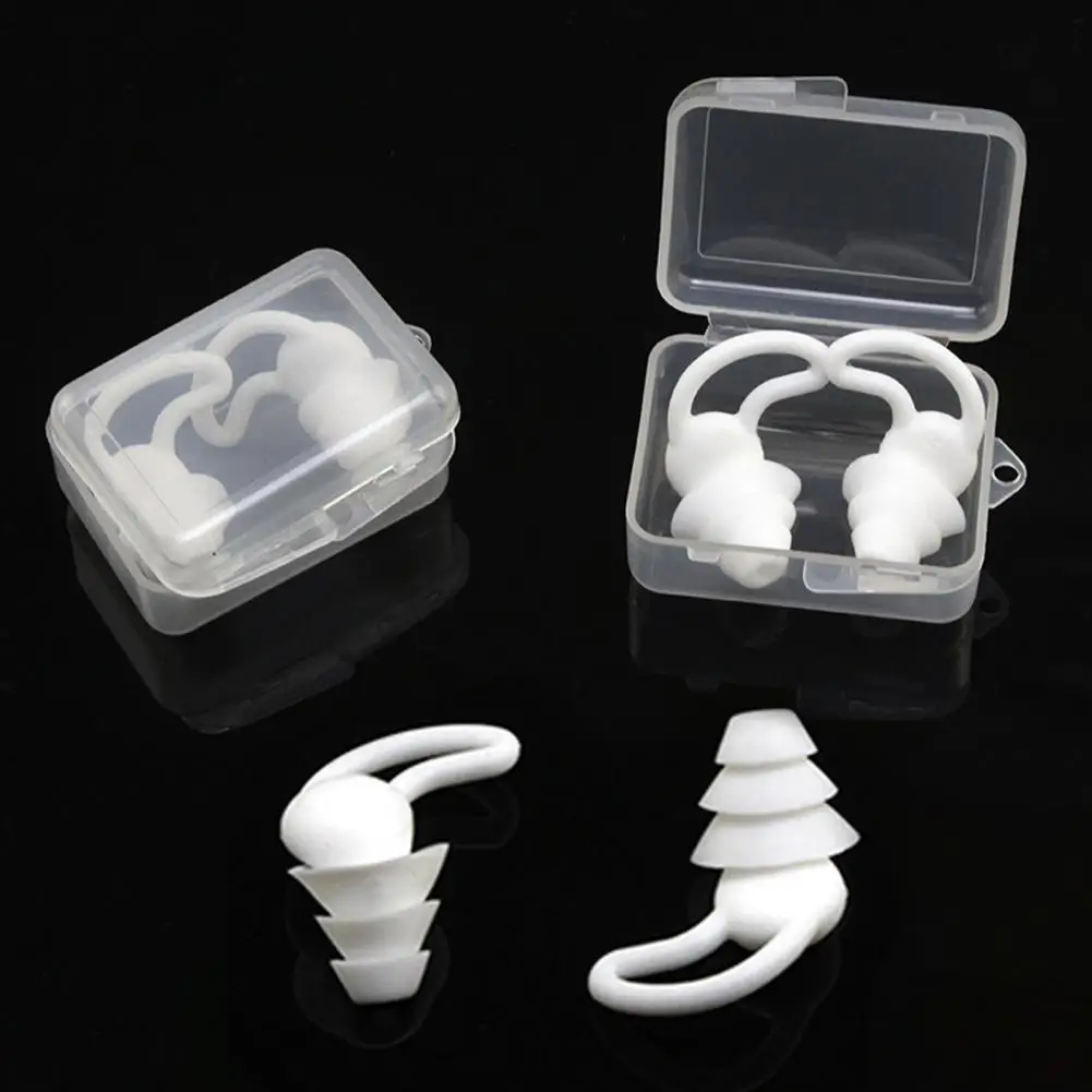 Tapones para los oídos impermeables para natación, tapones para los oídos de 3 capas, aislamiento acústico de silicona para natación, esnórquel, con caja de almacenamiento para piscina - imagen 5