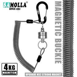 Soporte magnético para red de pesca con cordón espiral y mosquetón