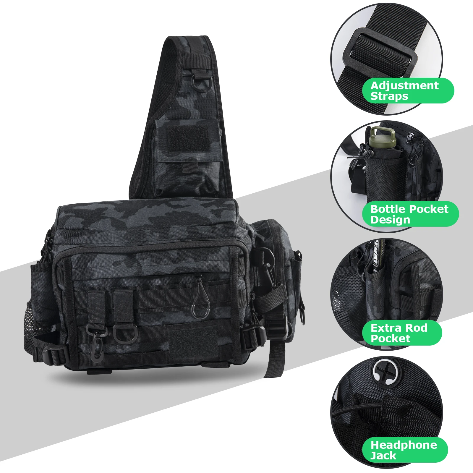 Bolsa de aparejos de pesca Goture con soporte para caña, bolsa de pesca de carpa, bandolera cruzada resistente al agua con anillos en D y correa para la cintura - imagen 3