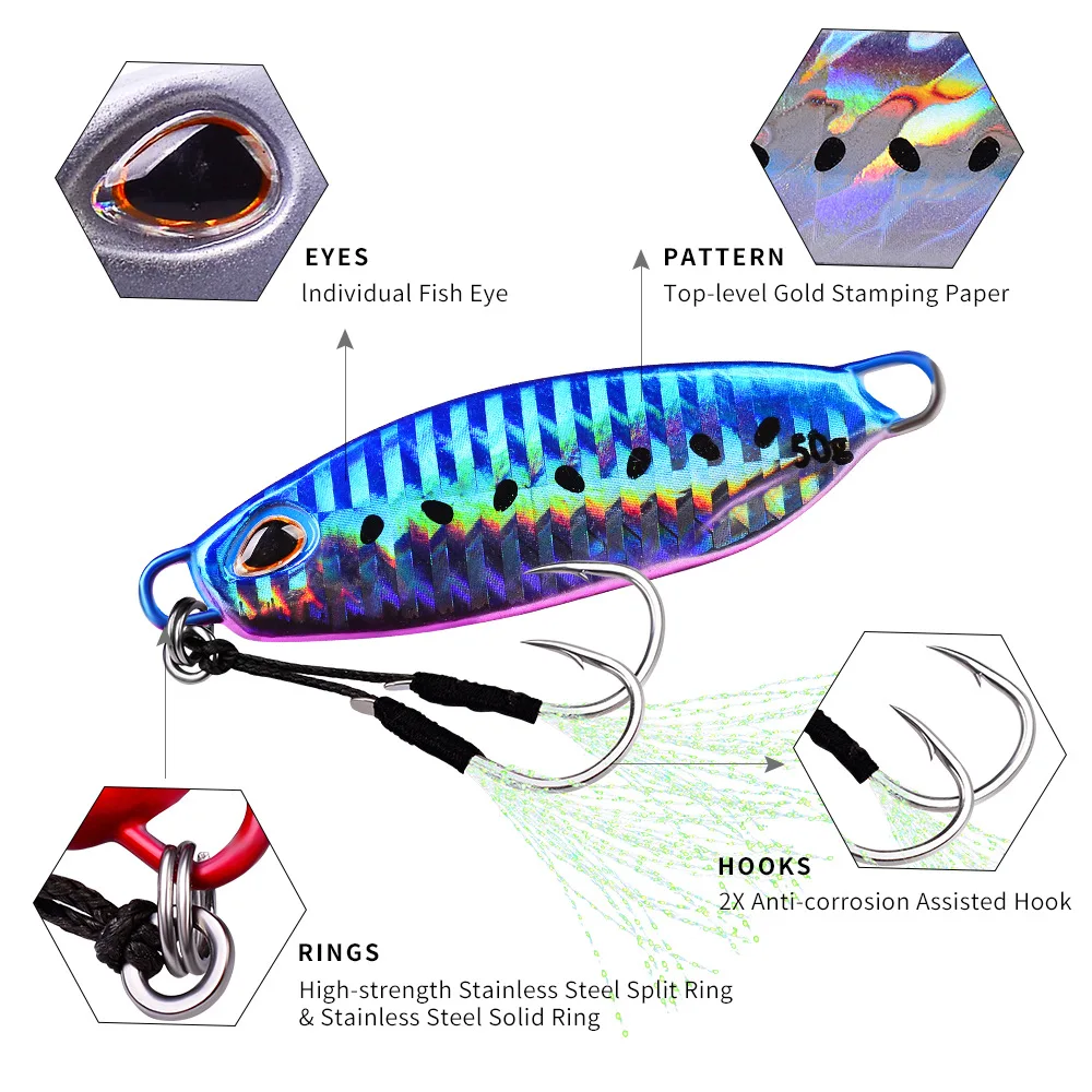 10 unids/set plantilla de Metal cuchara señuelo cebo Artificial Shore Jigging lento aparejos de pesca de lubina 10g 15g 20g 30g 40g 50g - imagen 3
