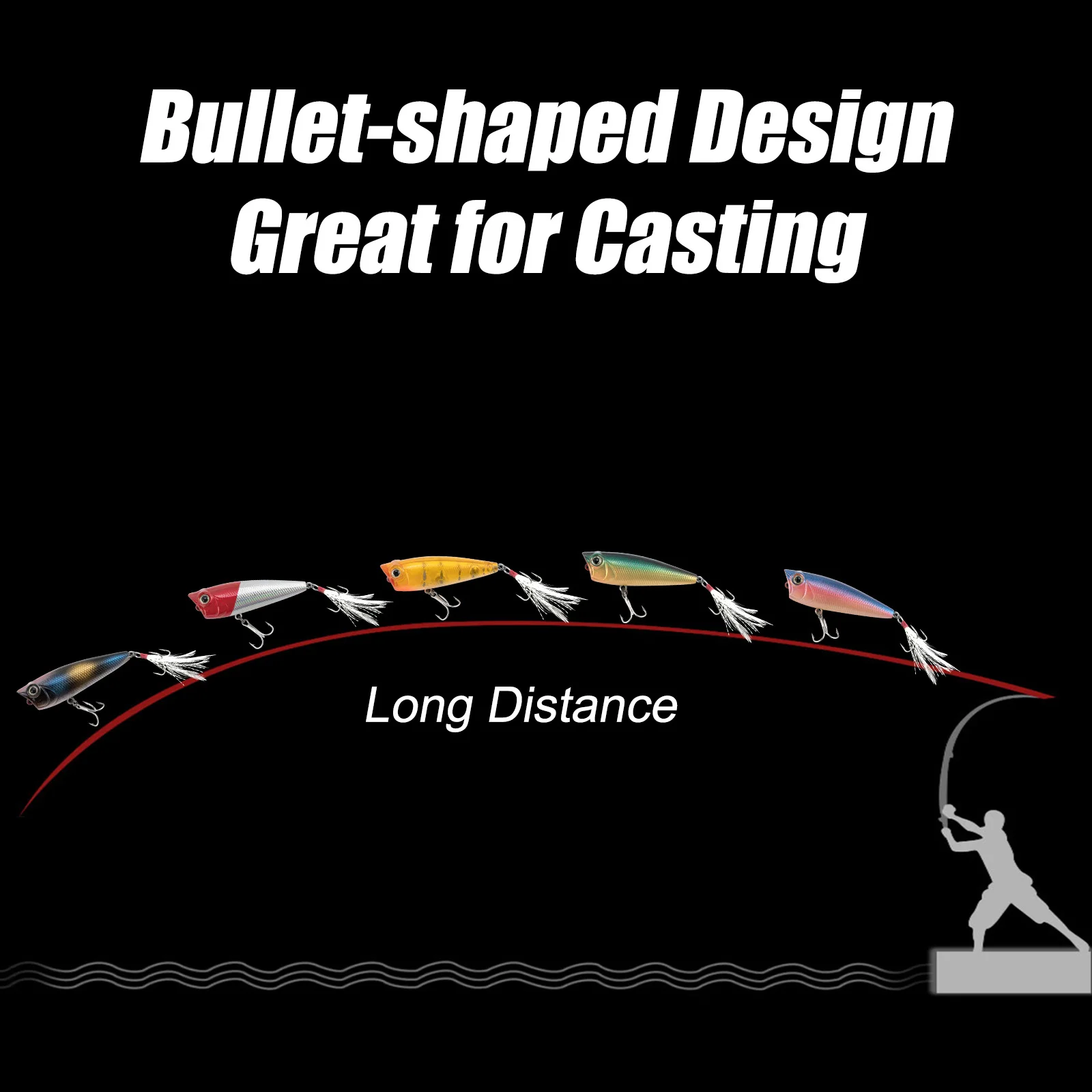 Señuelo de pesca Topwater, superficie flotante, cebo duro, Crankbait de agua salada, Wobblers flotantes, cola de pluma, 5 piezas, 7g, 6cm - imagen 5