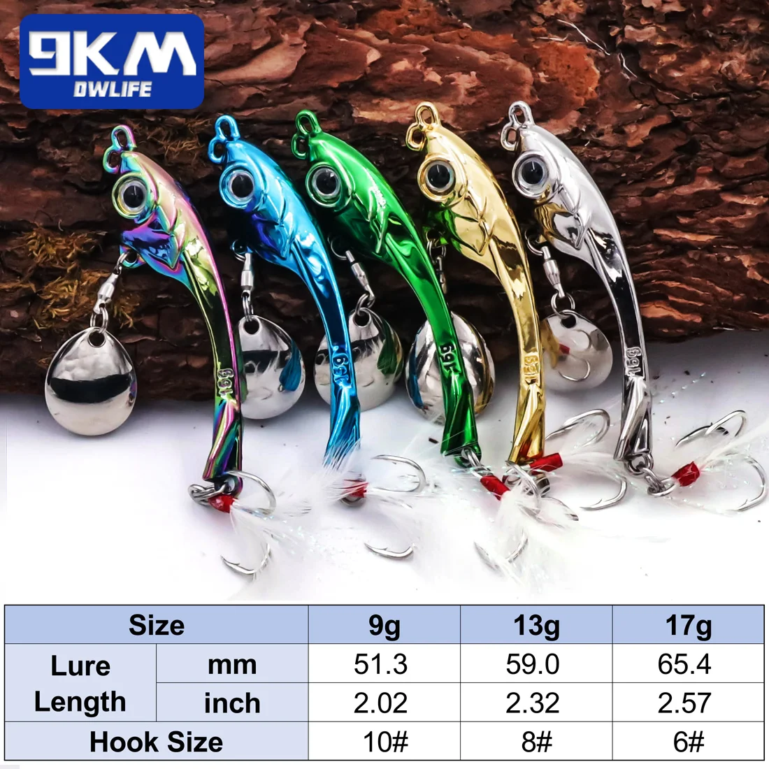 9KM 3 uds Metal VIB señuelo de pesca 9 ~ 17g cuchara señuelo hoja Spinner Bass - imagen 2