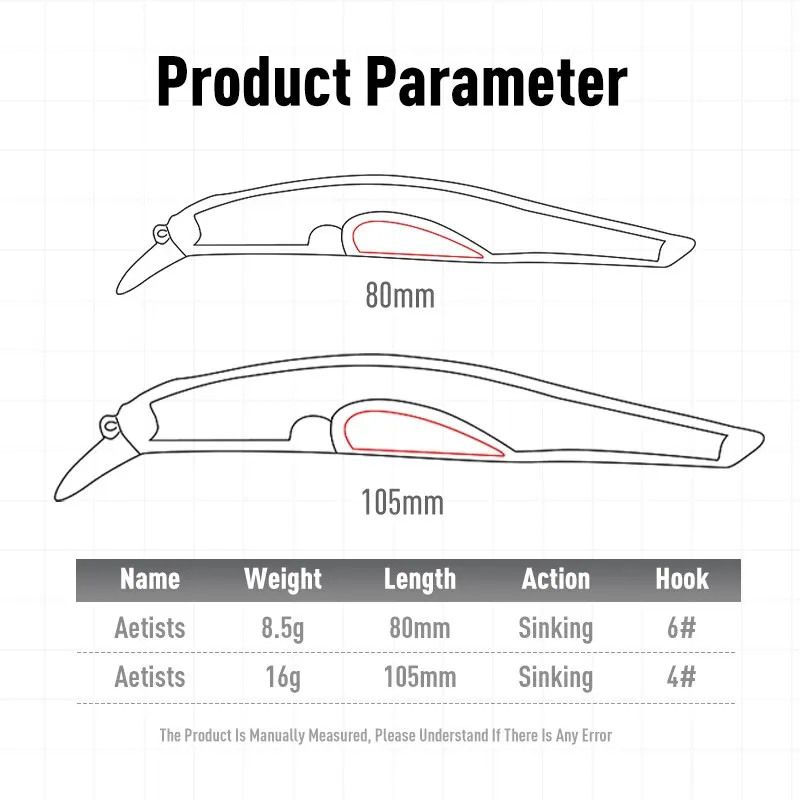 Artista FR Silence hundimiento Minnow Señuelos de pesca 80mm 105mm Jerkbaits buena acción Wobblers cebos duros de alta calidad lubina - imagen 3