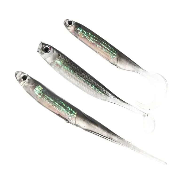 5 unids/lote cebo blando de pesca 7CM 7,5 CM 1,7G 2,3G 2,7G T cola pez Señuelos de pesca Color arcoíris lentejuelas columpio pesca Spinner cebo - imagen 2
