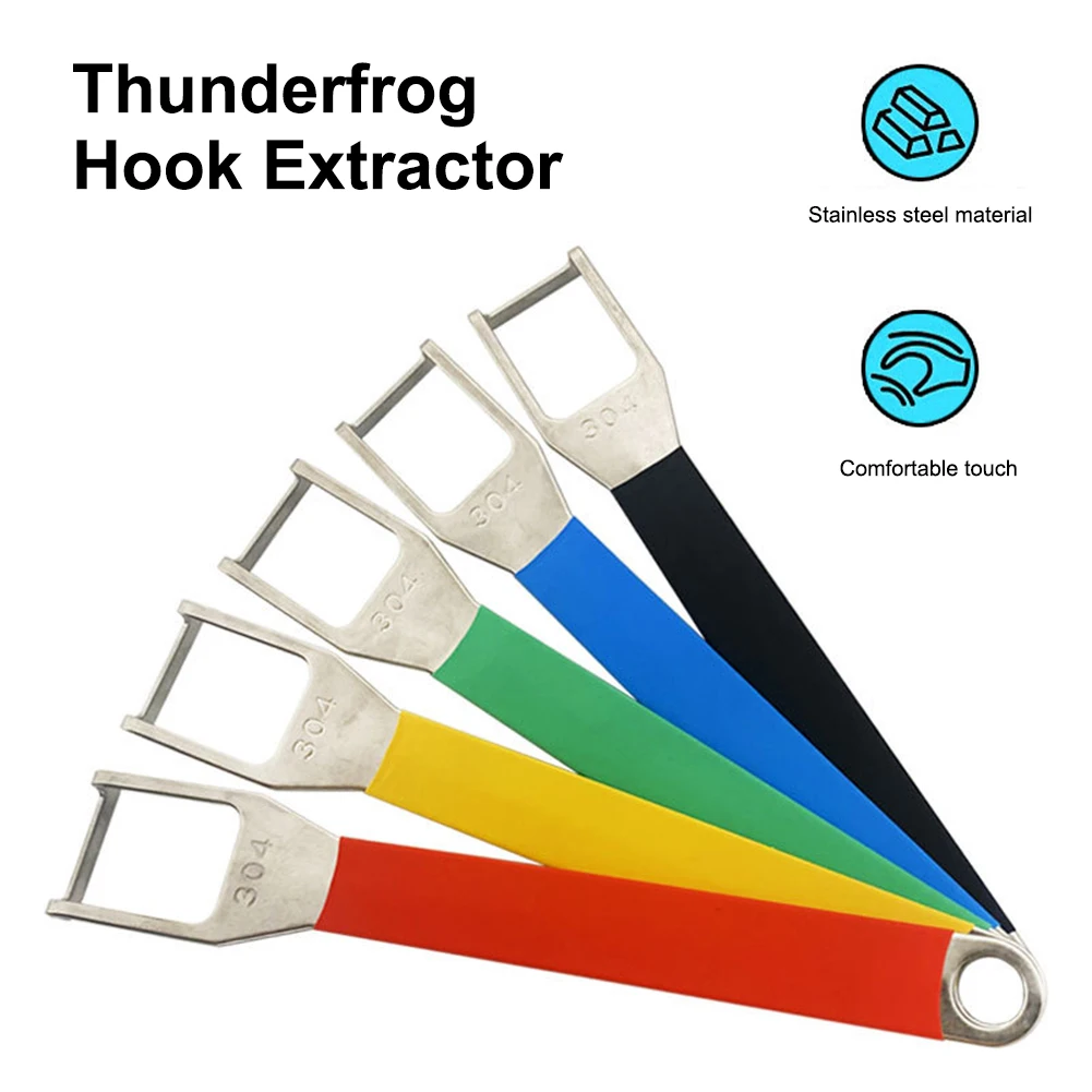 Herramientas de extracción de anzuelos de rana trueno con anillo colgante antipérdida, agarre cómodo, herramienta de desenganche de acero inoxidable antideslizante, tachuela de pesca - imagen 3