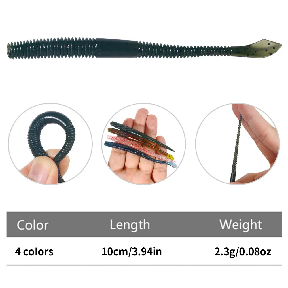 Señuelo suave de plástico para pesca en el mar, cebo de gusano de tierra, Wobblers, trucha, gusano, Spinnerbait, accesorios de productos de pesca, 10cm, 2,3g, 10 unidades - imagen 3