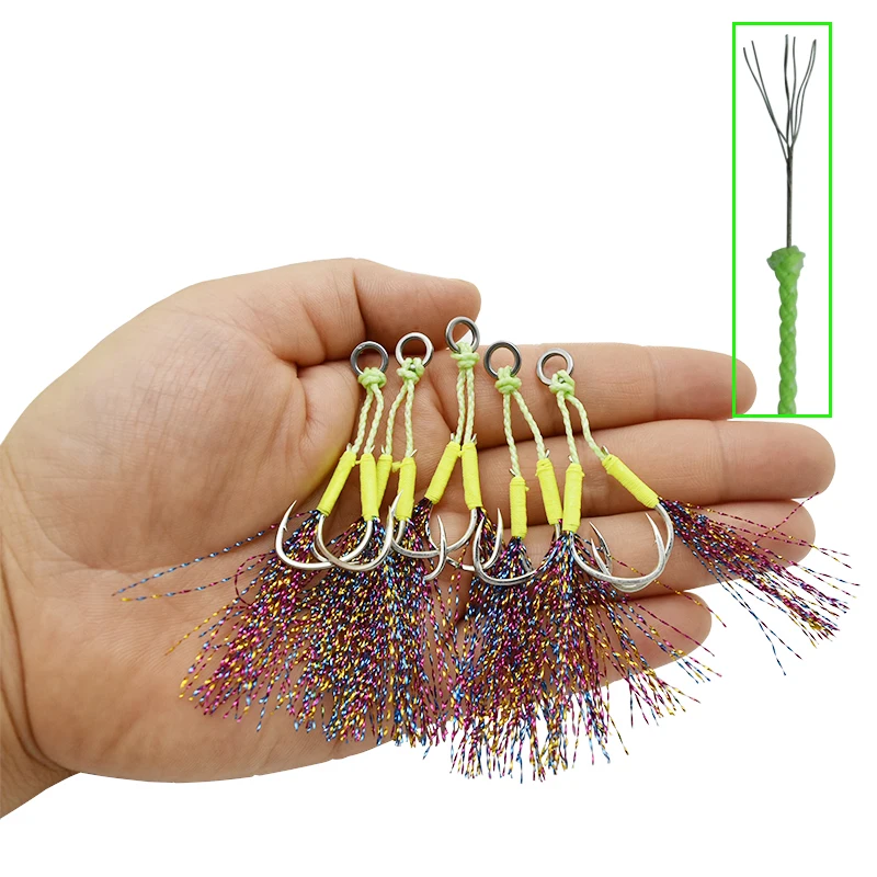 Anzuelos dobles con pluma antimordeduras – Slow jigging de mar