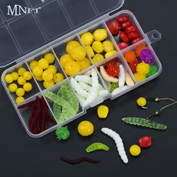 88 unids/caja de cebos de plástico blando perfumados, granos de maíz y insectos rojos, juegos de gusanos Beige, kits de cebo blando, accesorios para aparejos de pesca