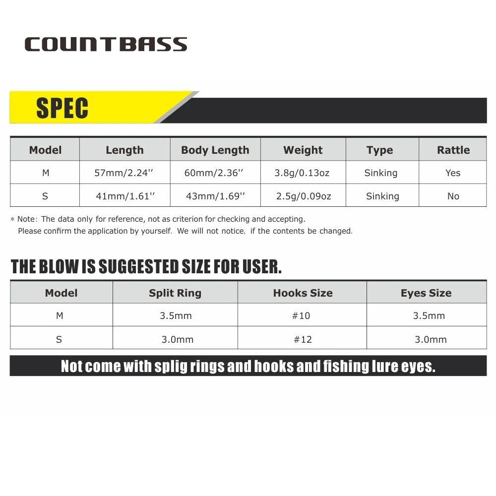 Countbass 10 Uds. Señuelos duros en blanco 41mm/1,61 "2,5g/0,09oz, 57mm/2,24" 3,8g/0,13oz, Wobblers de pesca de trucha sin pintar - imagen 3