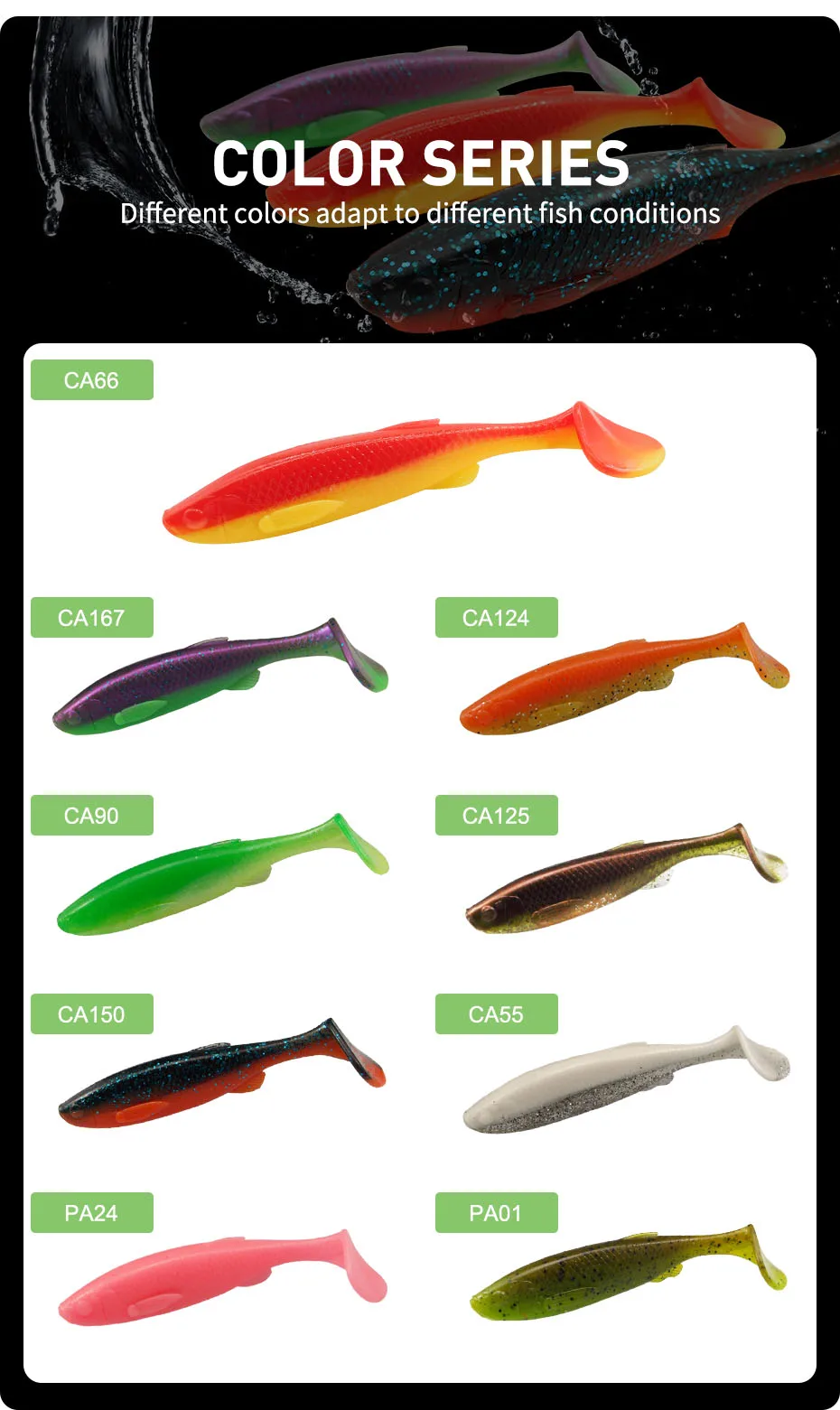 ESFISHING, nuevo señuelo de pesca suave, cebo de pesca Shad, cola de paleta blanqueada, señuelo Artificial de 125mm para pesca de carpa, señuelo de Jigging con cola en T - imagen 5