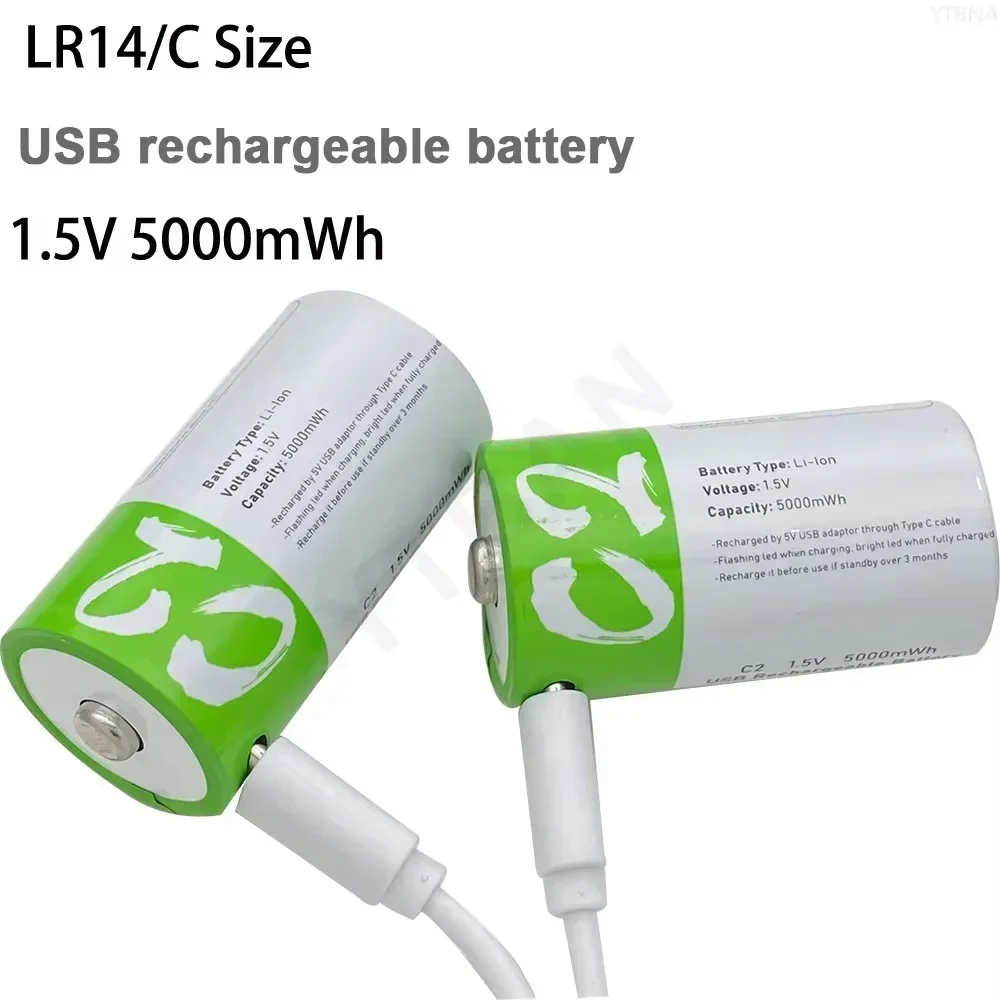 Batería recargable LR14 tipo C 1,5V carga rápida para linternas