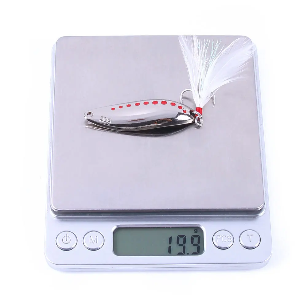 Señuelos de cuchara de sanguijuela Vib de Metal, cebo Artificial con gancho de pluma, aparejos de pesca nocturna para perca de Lucio, 10g, 15g, 20g - imagen 4