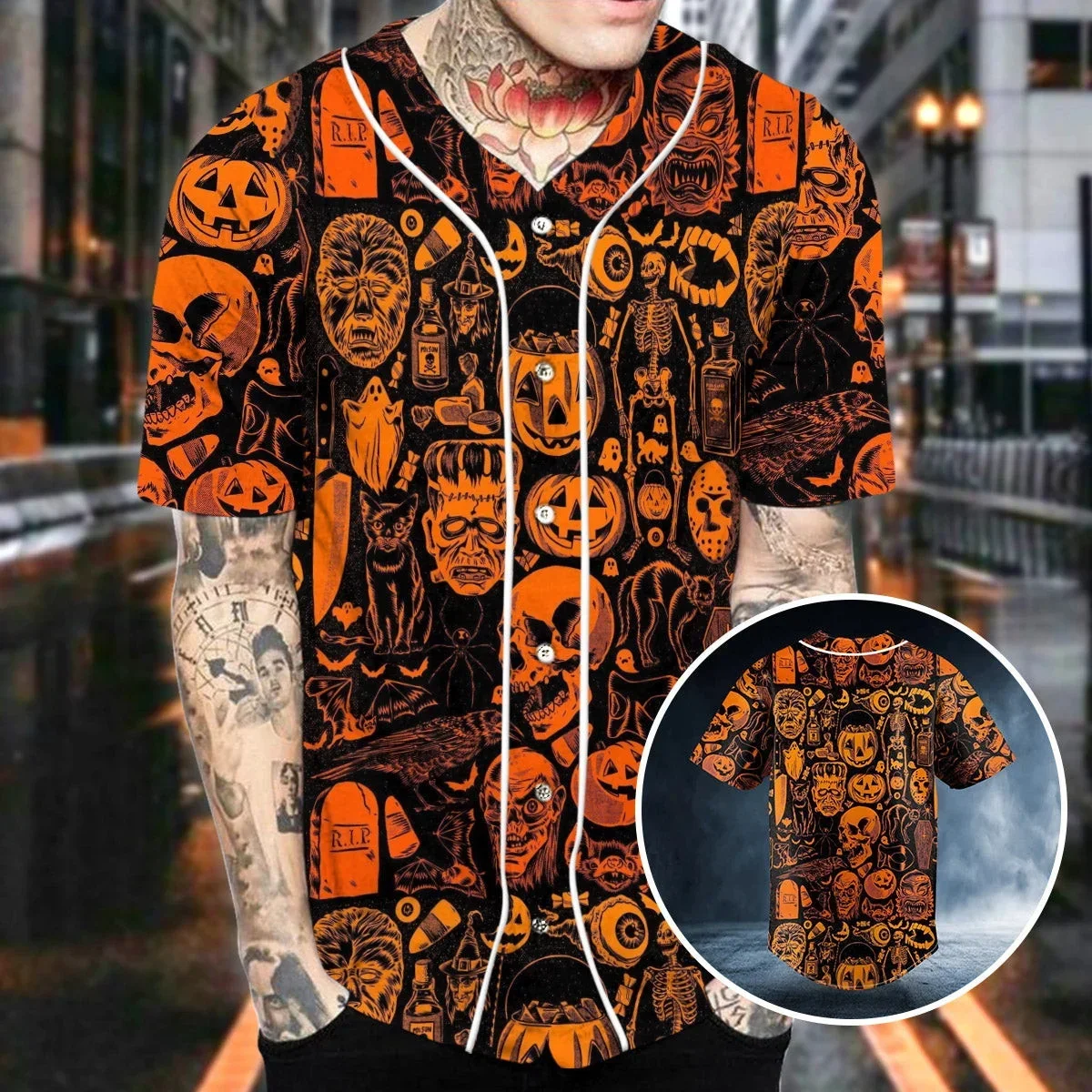 PLstar Cosmos Happy Halloween patrón calabaza cráneo 3D impreso moda hombres béisbol Jersey Unisex Casual camisa de béisbol BQS16 - imagen 4