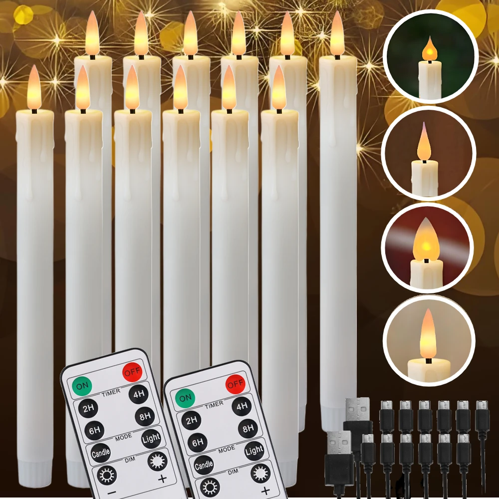 Vela cónica LED sin llama recargable, temporizador remoto, ventana de cera de goteo parpadeante, candelabro alto con cabezal de lámpara de plástico de 24 piezas - imagen 2