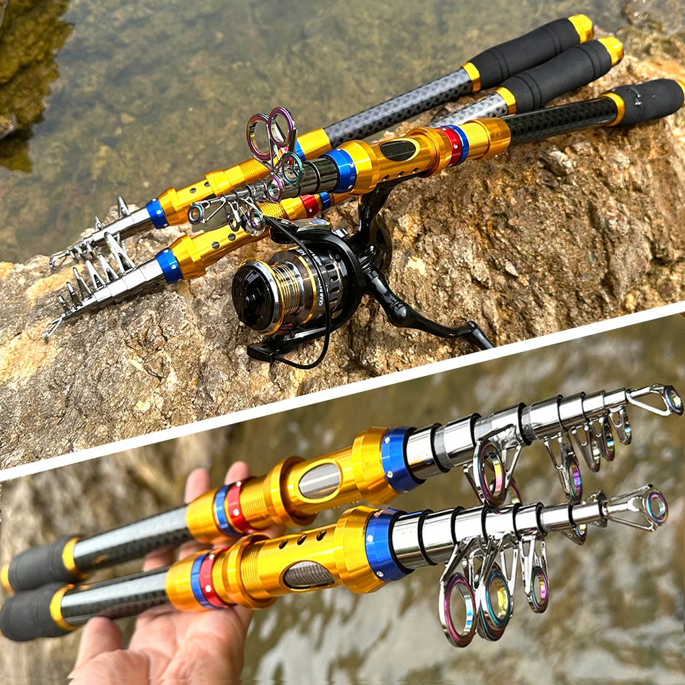 Mini Kit de carrete de caña de pescar telescópica corta de carbono, 1,8 m-3,6 m, combinación de caña de mar giratoria de carrera corta súper dura - imagen 5