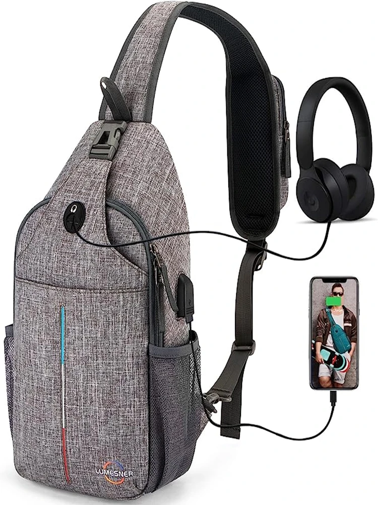 Lumesner-mochila cruzada con puerto de carga USB, bolso de hombro para senderismo, caminar y viajar - imagen 5