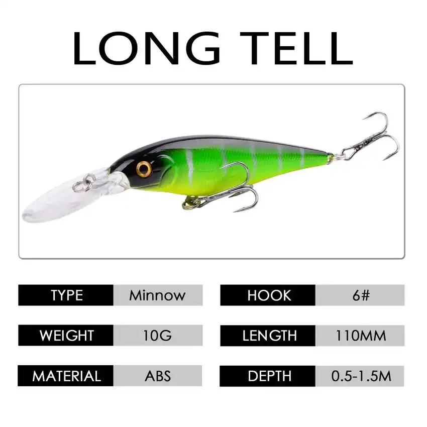 1 Uds. Patrón de rayas coloridas 11cm 10,5g cebo duro Minnow Streak Señuelos de pesca lubina anzuelo de agua dulce perca de buceo Wobbler pescado - imagen 4