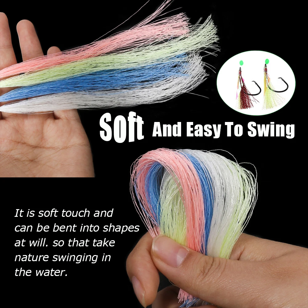 Wifreo-anzuelo de asistencia de oropel trenzado Sabiki Rig, hilos de atado de moscas de fibra brillante para Streamer, señuelo de trucha para pesca en agua salada, 4 paquetes - imagen 3
