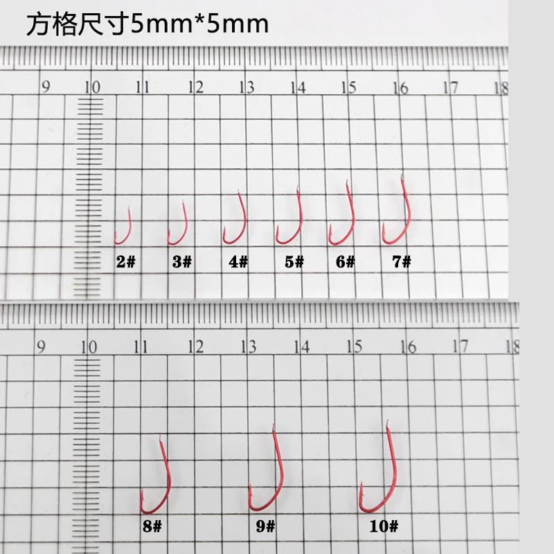 Anzuelos de Pesca con púas y mango largo, anzuelos de Pesca con cabeza plana, color rojo, curva, 100 piezas - imagen 5