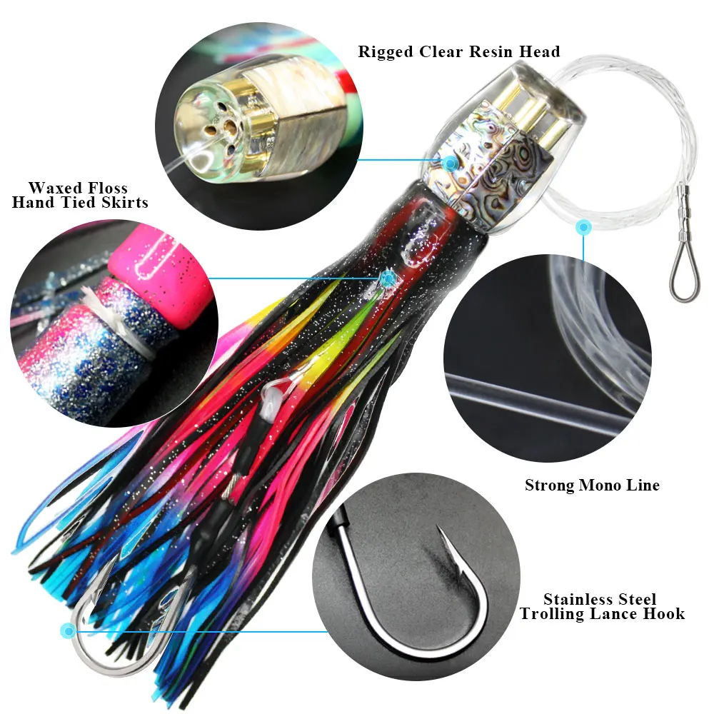 1 cebo biomimético de resina con cabeza de pulpo, cebo de falda de calamar de doble capa, para varias grandes juegos de pesca, 23,11 cm, 4 oz. - imagen 5