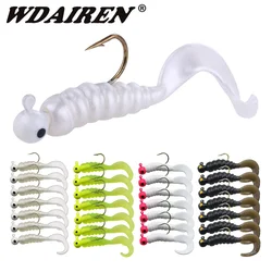 7 Uds cebo suave de silicona de gusano 4,8 cm 2,7g Jigging Wobblers pesca señuelos artificiales de Pvc con ganchos para aparejos de natación de cola de lubina