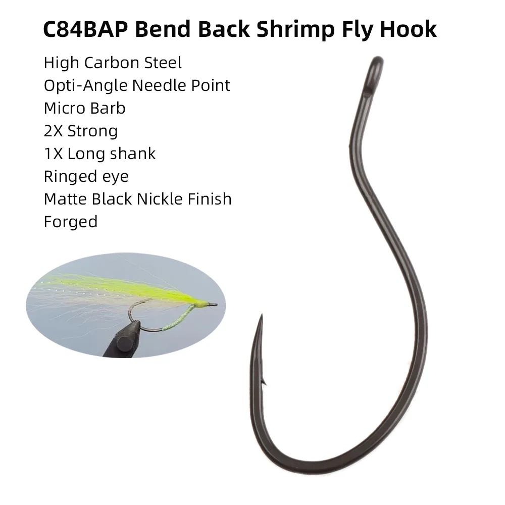 Wifreo 10 piezas # 4- # 2/0 2X fuerte 1X gancho de atado de moscas de vástago largo C84BAP gancho de mosca de camarón curvado hacia atrás para camarones suave gusano Streamer mosca - imagen 2