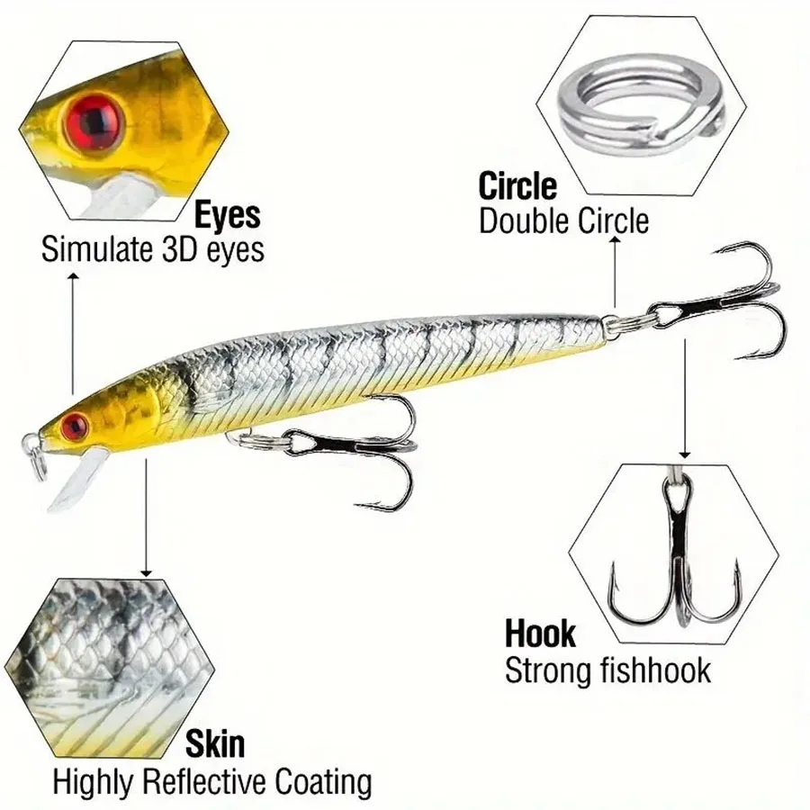 Kit de Señuelos de Pesca de pececillos Premium, 5 piezas, Crankbait, 10cm/3,94 pulgadas, 9g/0,32 oz, juego de cebos artificiales para aparejos de pesca - imagen 5