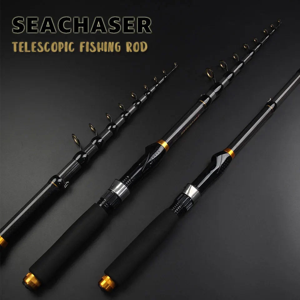 Caña de pescar de mar compacta telescópica M Power acción rápida fibra de carbono portátil para playa barco corriente lago agua dulce agua salada
