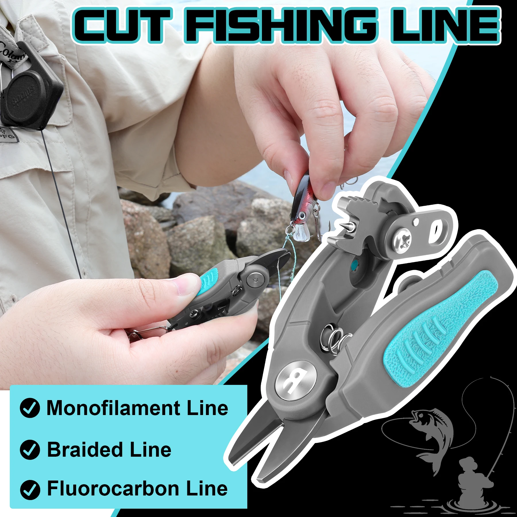 Tijeras de pesca mini inox Booms Fishing con cortador línea - imagen 2