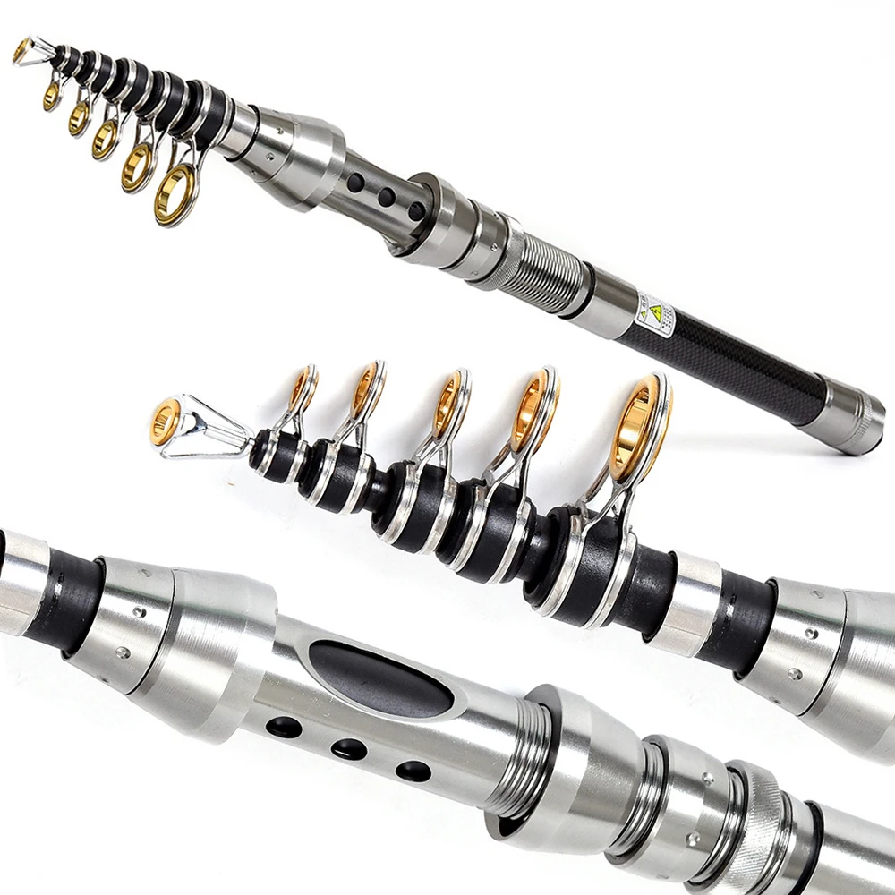 Juego de carretes giratorios de poste telescópico, 2,1 m/2,4 m/1,5 m/1,8 m, carrete de caña de pescar de mar, relación de engranaje combinado 5,2: 1 portátil para Pesca de viaje - imagen 4